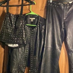 Leather3 piece set .Harley Davidson pants,halter,jacket